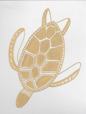 Golden Sea Turtle White Modern Wood Framed Art Print with Double Matting by Varacek, Pam