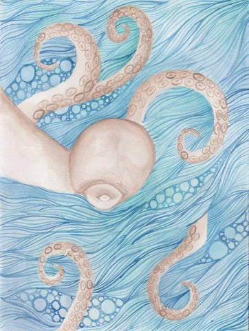 Sea Of Octopus White Modern Wood Framed Art Print with Double Matting by Varacek, Pam