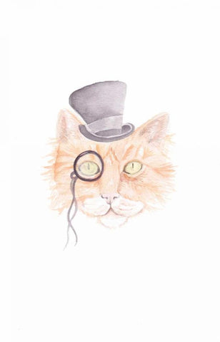 Monacle Meow White Modern Wood Framed Art Print with Double Matting by Varacek, Pam