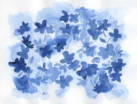 Indigo Flower Bush White Modern Wood Framed Art Print with Double Matting by Varacek, Pam