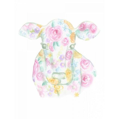 Floral Cow Black Modern Wood Framed Art Print by Varacek, Pam