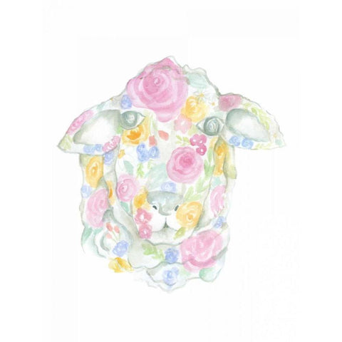 Floral Sheep Black Modern Wood Framed Art Print with Double Matting by Varacek, Pam