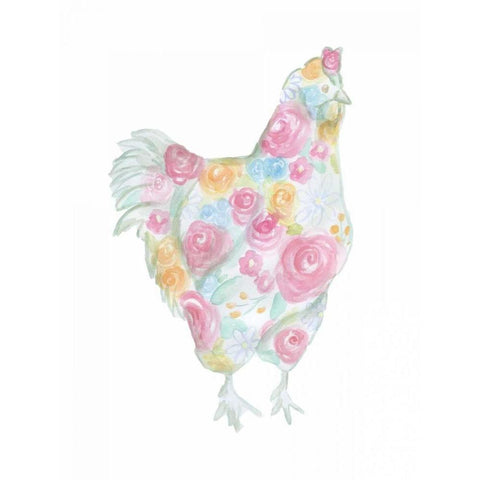 Floral Hen White Modern Wood Framed Art Print by Varacek, Pam