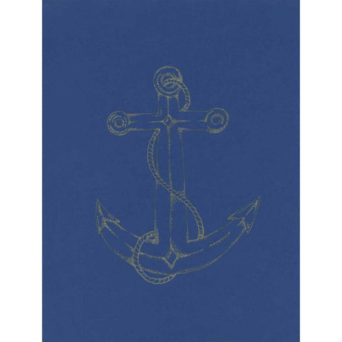 Glowing Indigo Anchor Gold Ornate Wood Framed Art Print with Double Matting by Varacek, Pam