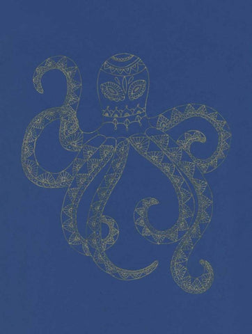 Glowing Indigo Octo White Modern Wood Framed Art Print with Double Matting by Varacek, Pam
