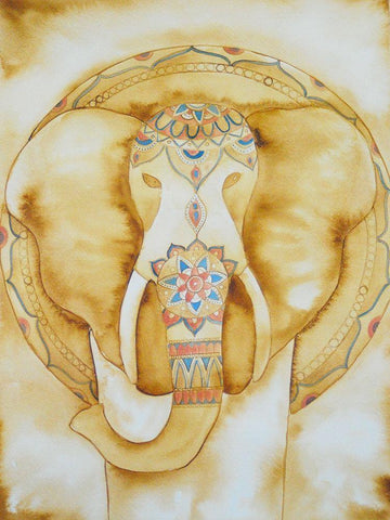 Natural Elephant White Modern Wood Framed Art Print with Double Matting by Varacek, Pam