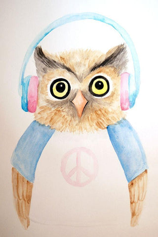 Hip Owl White Modern Wood Framed Art Print with Double Matting by Varacek, Pam
