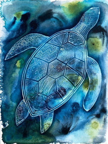 Vibrant Turtle 1 White Modern Wood Framed Art Print with Double Matting by Varacek, Pam