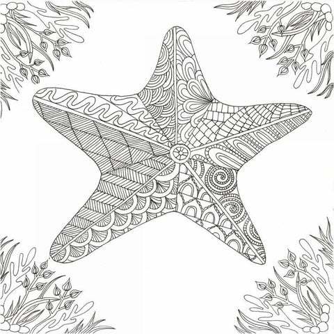 Starfish Amongst Weeds Black Ornate Wood Framed Art Print with Double Matting by Varacek, Pam