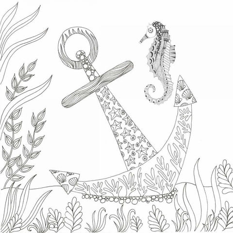 Anchored Seahorse White Modern Wood Framed Art Print by Varacek, Pam