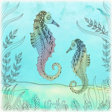 Seahorse Pair Black Ornate Wood Framed Art Print with Double Matting by Varacek, Pam