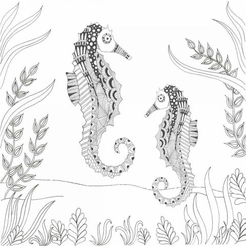 Seahorse Pair Gold Ornate Wood Framed Art Print with Double Matting by Varacek, Pam