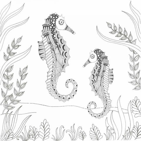 Seahorse Pair Black Ornate Wood Framed Art Print with Double Matting by Varacek, Pam