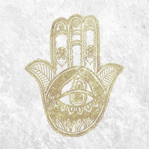 Gold Hamsa White Modern Wood Framed Art Print with Double Matting by Varacek, Pam
