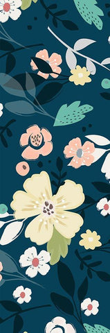 Folksy Floral Scatter BLueandGrey Black Ornate Wood Framed Art Print with Double Matting by Allen, Candace