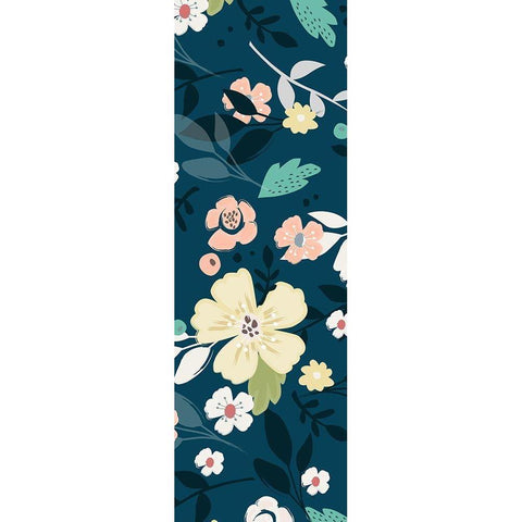 Folksy Floral Scatter BLueandGrey Black Modern Wood Framed Art Print with Double Matting by Allen, Candace