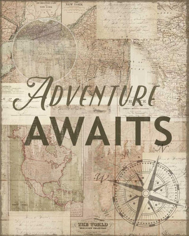 Adventure Awaits Recolor Black Ornate Wood Framed Art Print with Double Matting by Allen, Candace