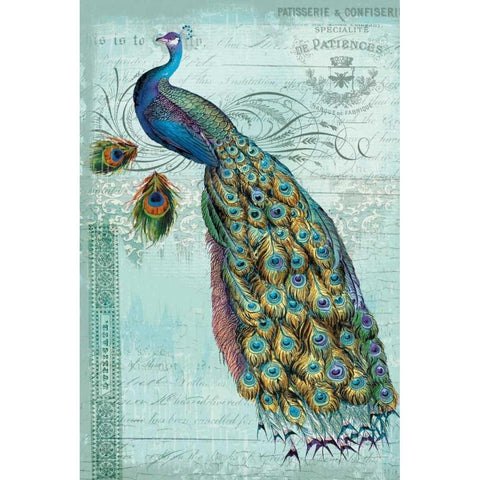 Peacock Teal Nouveau 1 White Modern Wood Framed Art Print by Lula Bijoux and Company