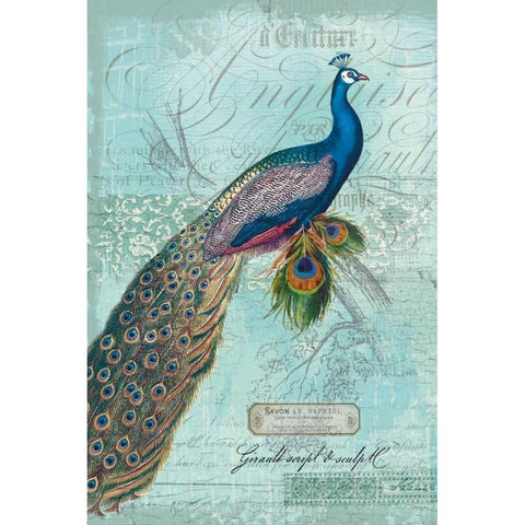 Peacock Nouveau White Modern Wood Framed Art Print by Lula Bijoux and Company