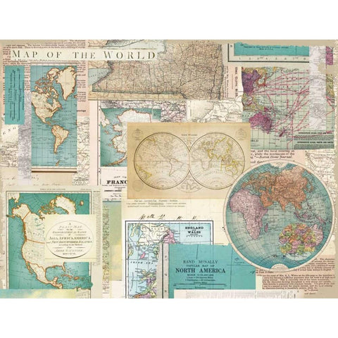 Ivory Blue Maps Collage White Modern Wood Framed Art Print by Allen, Candace