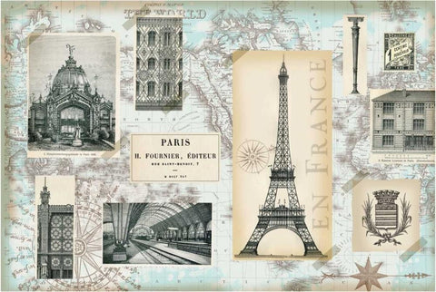 Paris Collage Global Black Ornate Wood Framed Art Print with Double Matting by Allen, Candace