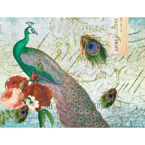 Peacock 111 Green Gold Ornate Wood Framed Art Print with Double Matting by Lula Bijoux and Company