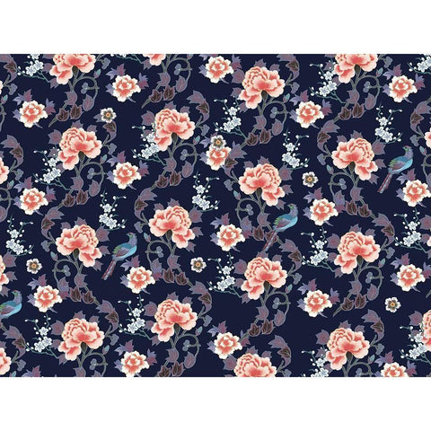 Kimono Quilt Floral 3 Black Modern Wood Framed Art Print by Allen, Candace