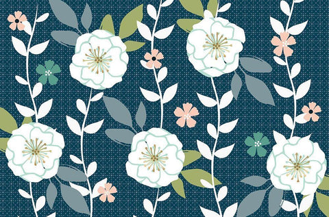 Folksy Floral Dark White Modern Wood Framed Art Print with Double Matting by Allen, Candace