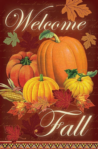 Welcome Fall Black Ornate Wood Framed Art Print with Double Matting by Lula Bijoux and Company