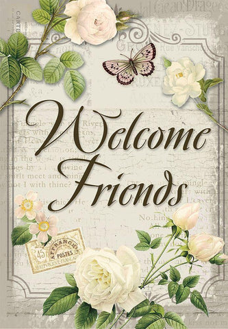 Welcome Friends White Modern Wood Framed Art Print with Double Matting by Lula Bijoux and Company