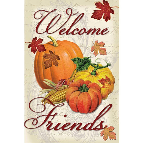 Welcome Friends Fall Gold Ornate Wood Framed Art Print with Double Matting by Lula Bijoux and Company