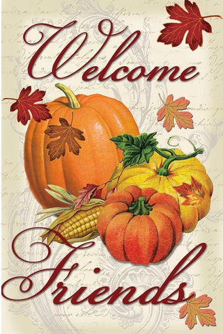Welcome Friends Fall White Modern Wood Framed Art Print with Double Matting by Lula Bijoux and Company