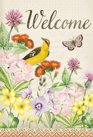 Welcome Wild flowers Black Ornate Wood Framed Art Print with Double Matting by Lula Bijoux and Company