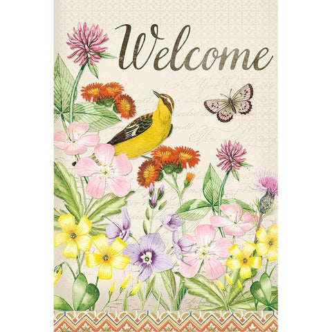 Welcome Wild flowers White Modern Wood Framed Art Print by Lula Bijoux and Company
