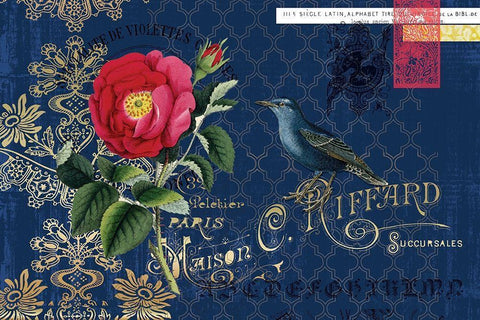 Botanical Birds Black Ornate Wood Framed Art Print with Double Matting by Lula Bijoux and Company