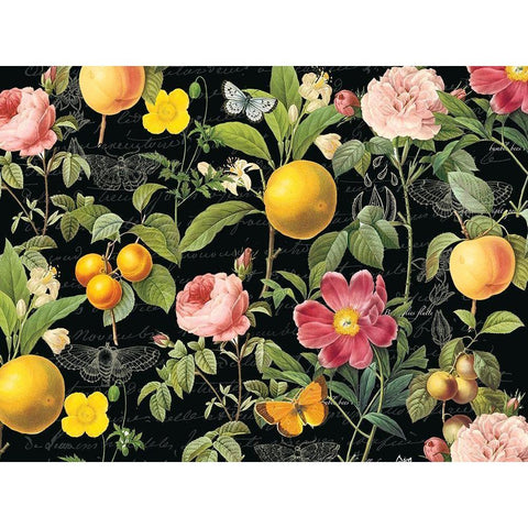 Botanical Flowers Black Modern Wood Framed Art Print with Double Matting by Lula Bijoux and Company