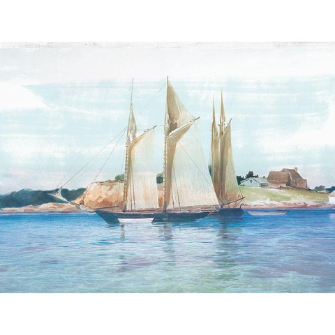 Seaside Boating White Modern Wood Framed Art Print by Lula Bijoux and Company