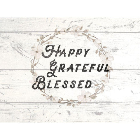 Happy Grateful Blessed White Modern Wood Framed Art Print by Lula Bijoux and Company