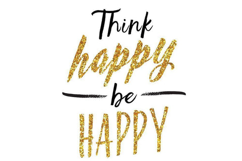 Think Happy Be Happy Black Ornate Wood Framed Art Print with Double Matting by Lula Bijoux and Company