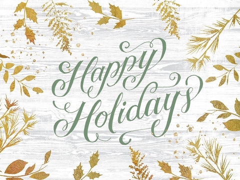Happy Holidays Sage White Modern Wood Framed Art Print with Double Matting by Lula Bijoux And Company