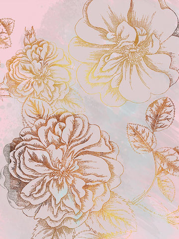 Floral Gold 1 White Modern Wood Framed Art Print with Double Matting by Lula Bijoux and Company