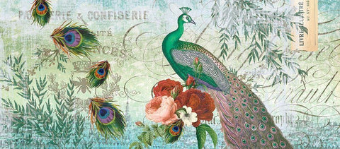Peacock ART Green Black Ornate Wood Framed Art Print with Double Matting by Allen, Candace
