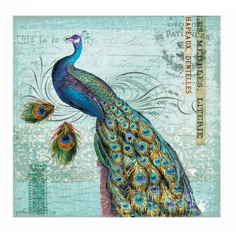 Peacock Nouveau White Modern Wood Framed Art Print by Lula Bijoux and Company