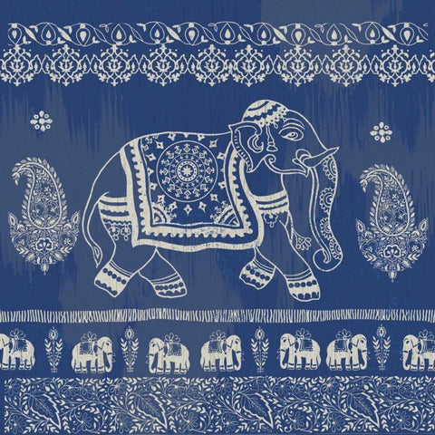 Boho Elephant Blue Gold Ornate Wood Framed Art Print with Double Matting by Allen, Candace