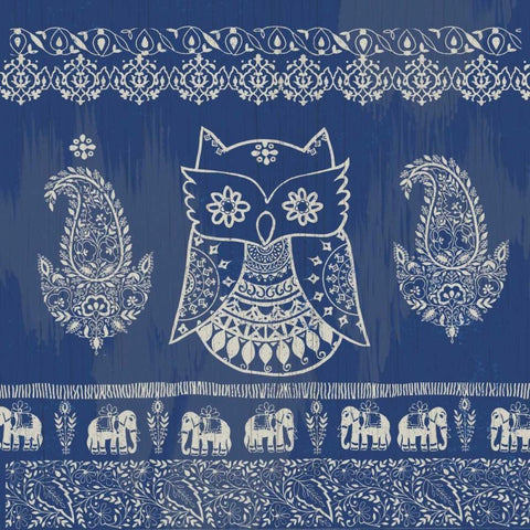 Boho Owl Blue White Modern Wood Framed Art Print by Allen, Candace