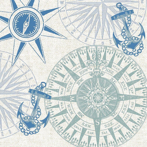 By The Sea Compass Rose 1 Black Ornate Wood Framed Art Print with Double Matting by Allen, Candace