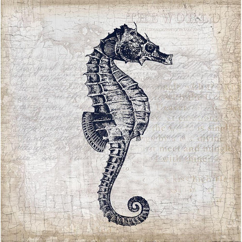 Sea Horse On Cream Gold Ornate Wood Framed Art Print with Double Matting by Lula Bijoux and Company