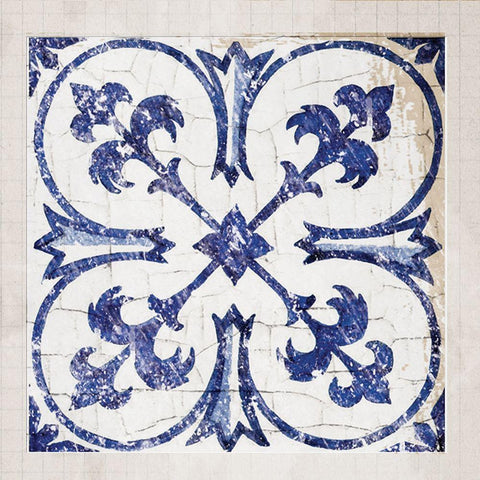Tile Bleu 1 Black Ornate Wood Framed Art Print with Double Matting by Lula Bijoux and Company