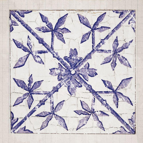 Tile Bleu 2 Black Modern Wood Framed Art Print with Double Matting by Lula Bijoux and Company