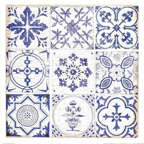 Blue Tiles 1 White Modern Wood Framed Art Print by Lula Bijoux and Company